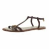 Carolina Herrera Brown Leather Logo T Strap Flat Sandals Size 38 Women
