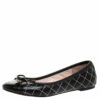Carolina Herrera Black Quilted Leather Bow Ballet Flats Size 37 Women - Blue