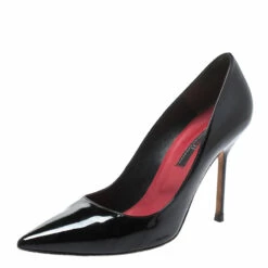 Carolina Herrera Black Patent Leather Pointed Toe Pumps Size 38 Women