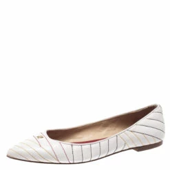 Carolina Herrera White Leather Stitch Detail Pointed Toe Ballet Flats Size 39 Women