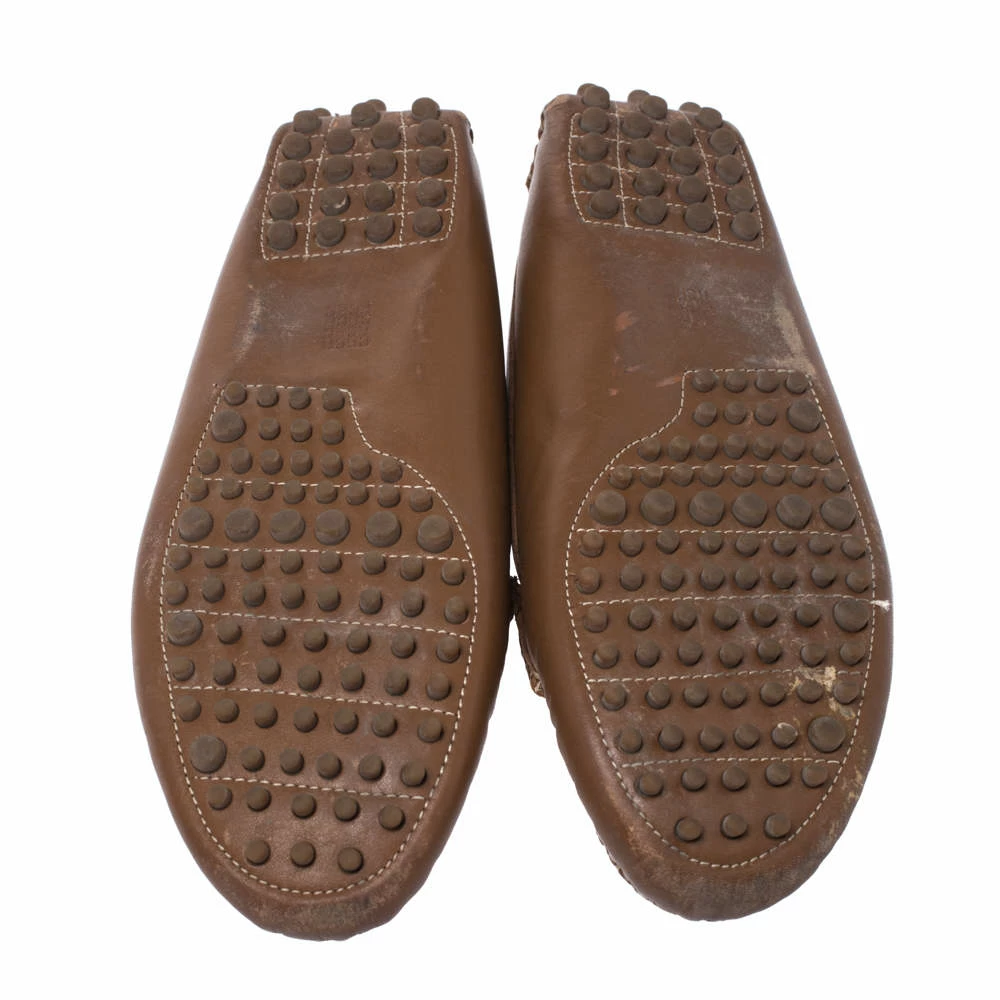 Carolina Herrera Brown Leather Chain Detail Loafers Size 37 Women