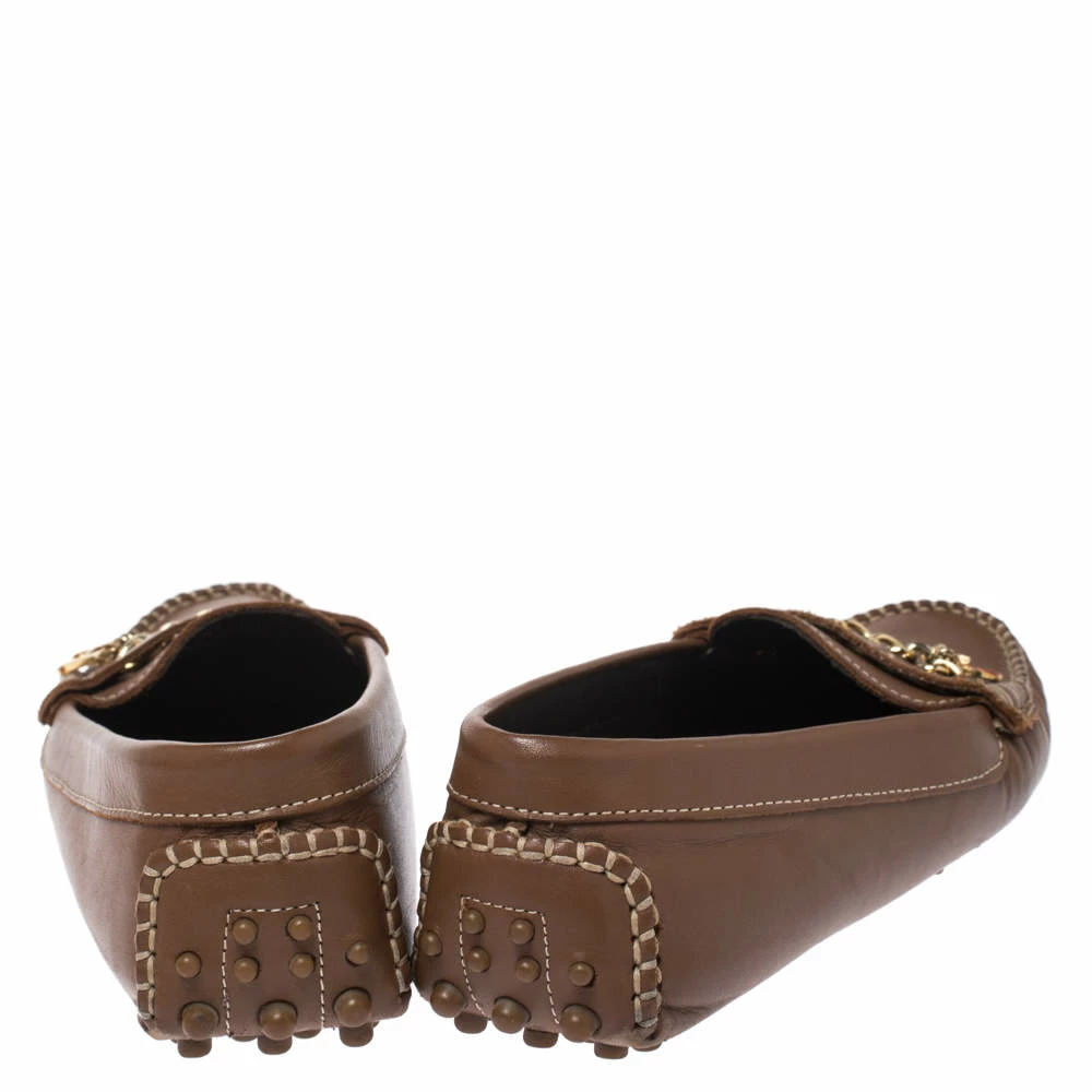 Carolina Herrera Brown Leather Chain Detail Loafers Size 37 Women