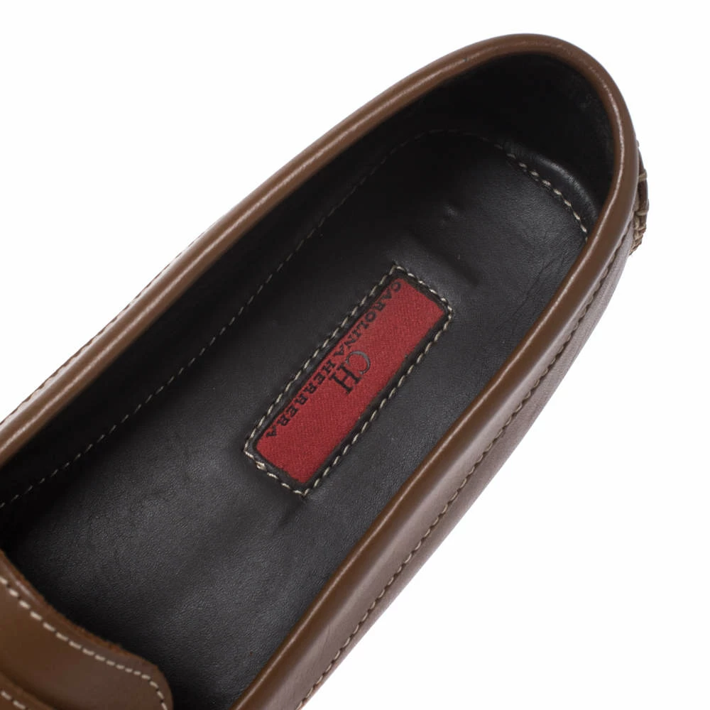 Carolina Herrera Brown Leather Chain Detail Loafers Size 37 Women