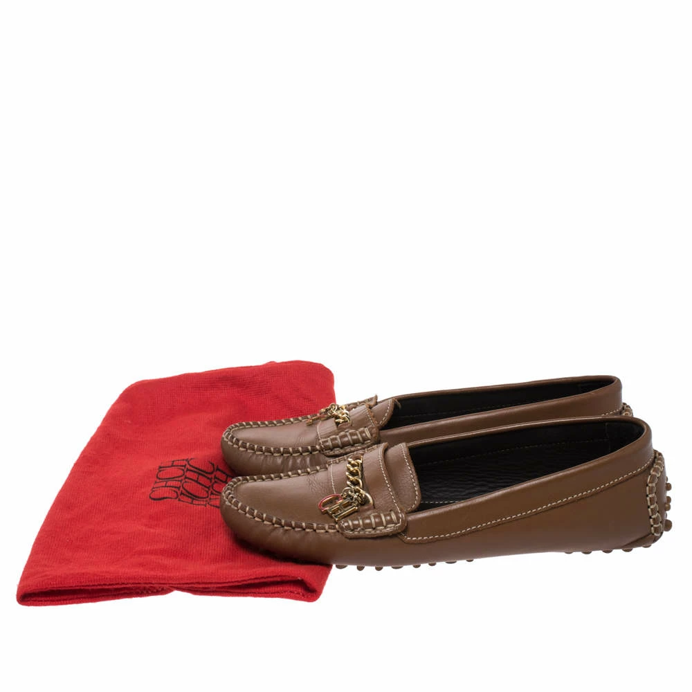 Carolina Herrera Brown Leather Chain Detail Loafers Size 37 Women