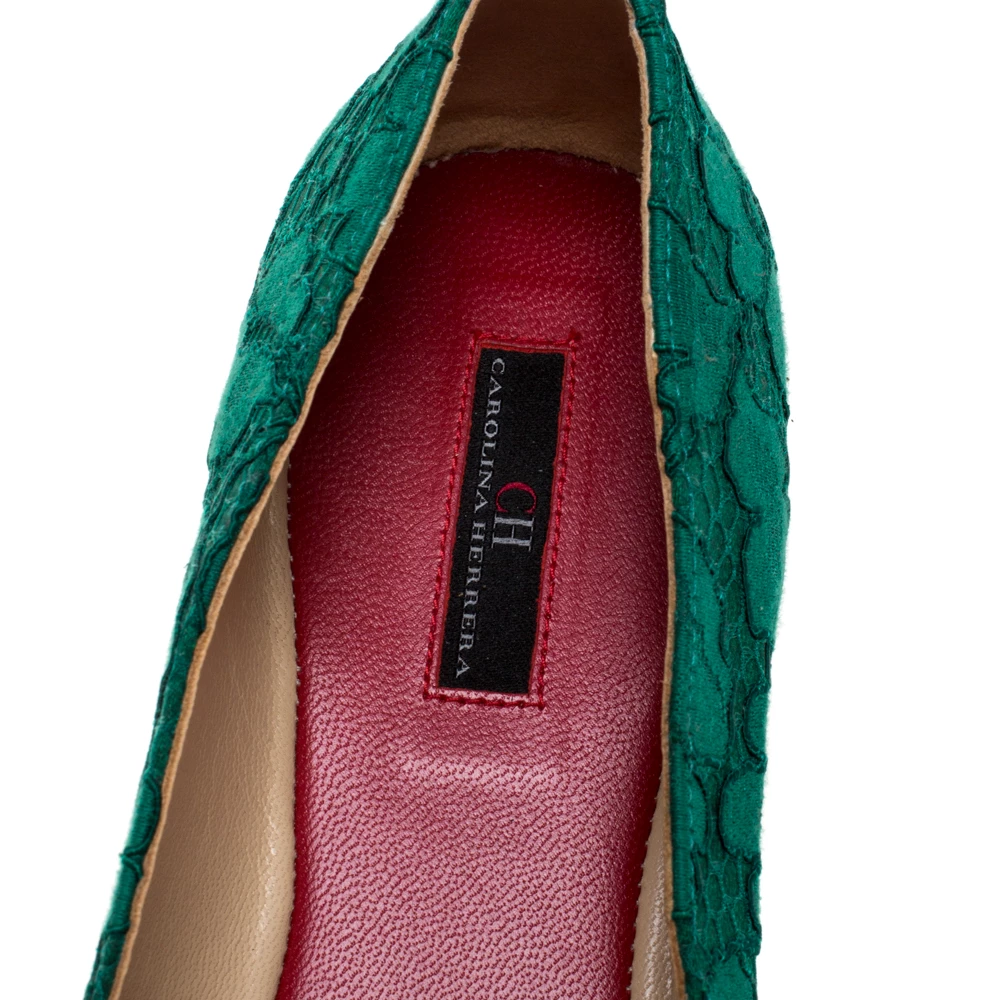 Carolina Herrera Green Lace Bow Ballet Flats Size 40 Women