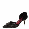Carolina Herrera Black Suede And Lace Crystal Embellished D'orsay Pumps Size 39 Women