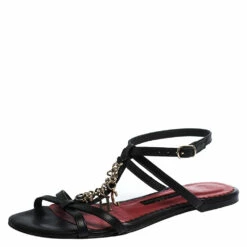 Carolina Herrera Black Leather Strappy Flat Sandals Size 36 Women