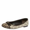 Carolina Herrera Beige/Brown Monogram Canvas Cap Toe Bow Ballet Flats Size 39 Women