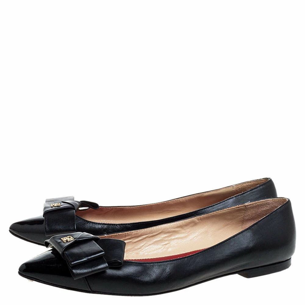 Carolina Herrera Black Leather Bow Ballet Flats Size 38 Women