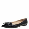 Carolina Herrera Black Leather Bow Ballet Flats Size 38 Women