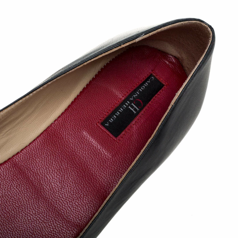 Carolina Herrera Black Leather Bow Ballet Flats Size 38 Women