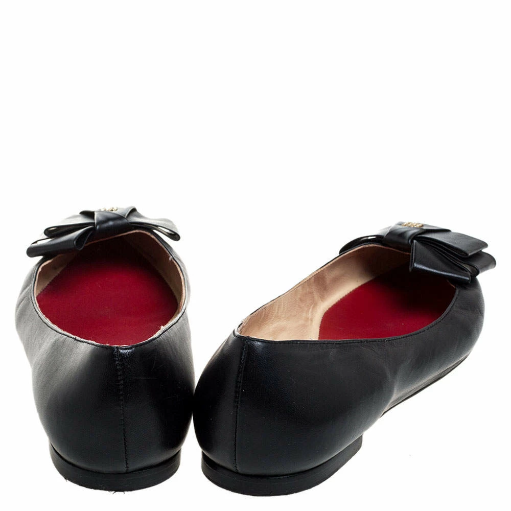 Carolina Herrera Black Leather Bow Ballet Flats Size 38 Women