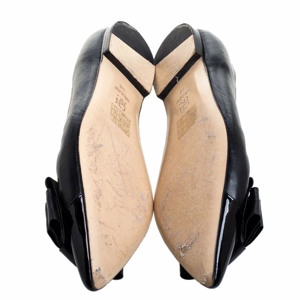 Carolina Herrera Black Leather Bow Ballet Flats Size 38 Women