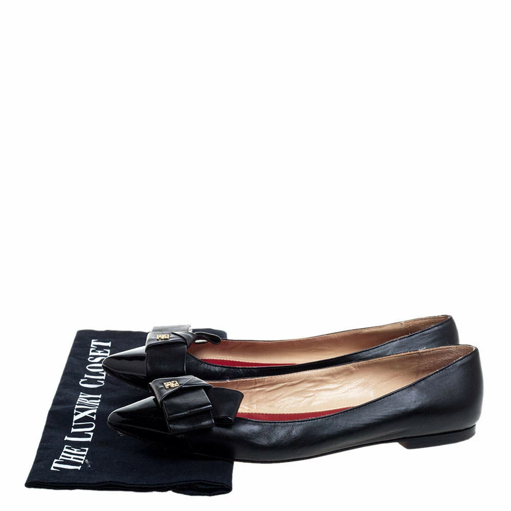 Carolina Herrera Black Leather Bow Ballet Flats Size 38 Women