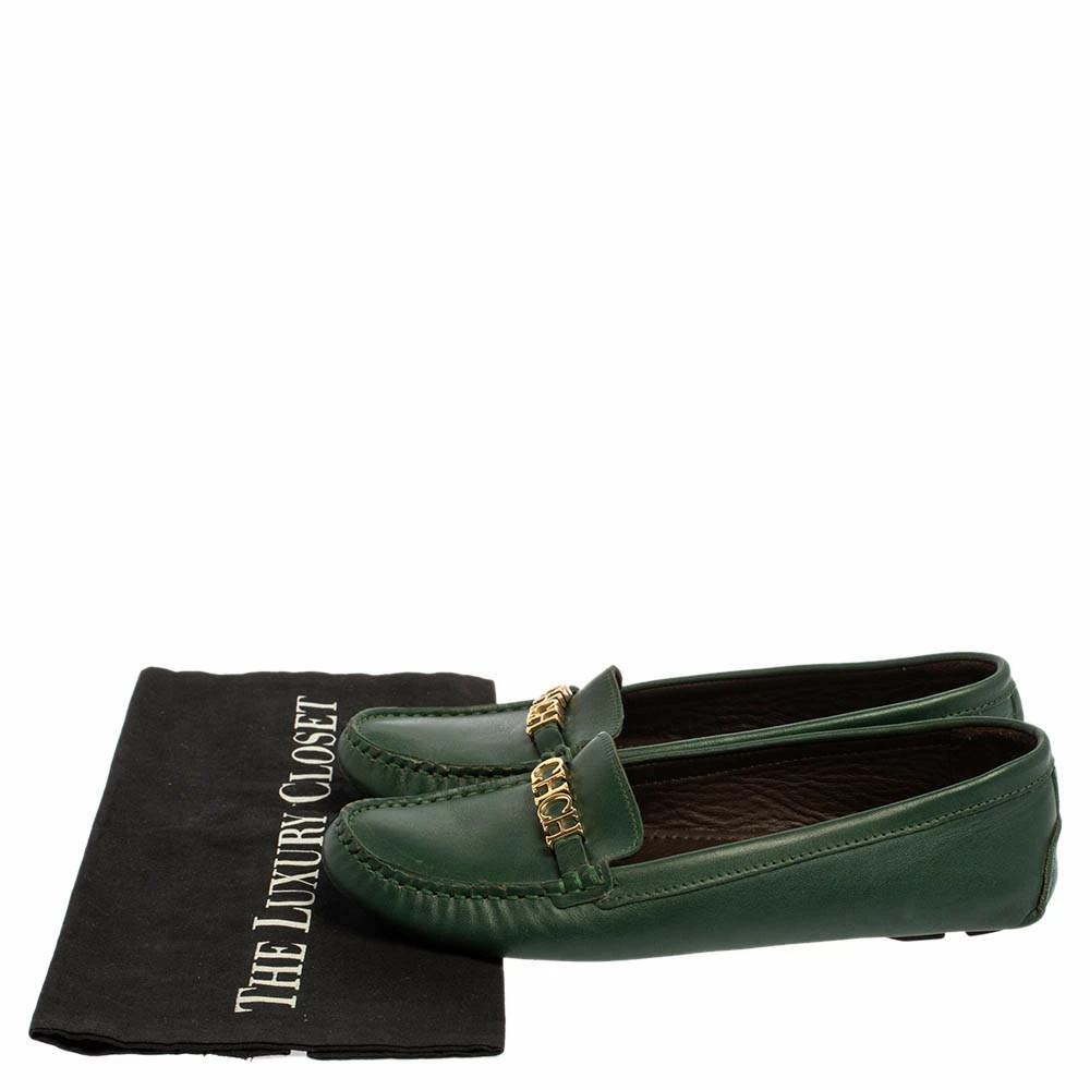 Carolina Herrera Green Leather Logo Detail Slip On Loafers Size 39 Women