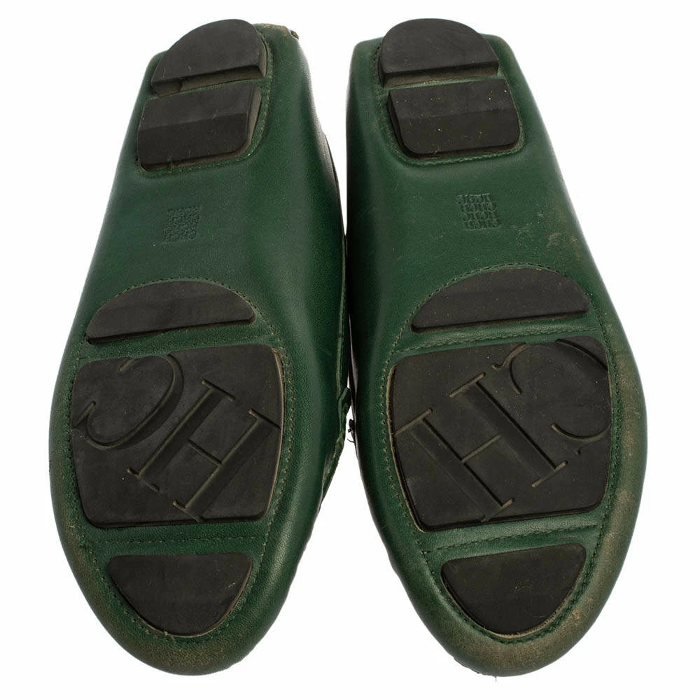 Carolina Herrera Green Leather Logo Detail Slip On Loafers Size 39 Women