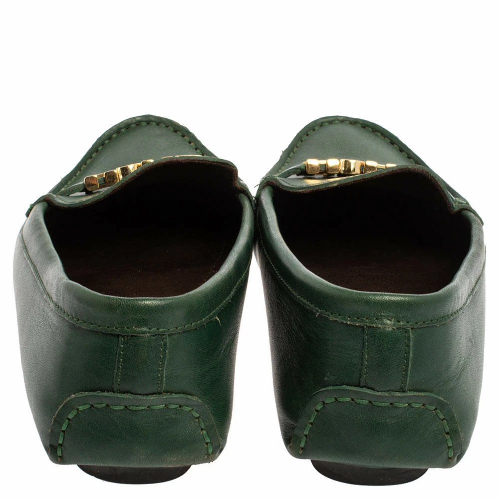 Carolina Herrera Green Leather Logo Detail Slip On Loafers Size 39 Women