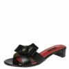 Carolina Herrera Black Leather And Patent Leather Bow Slide Sandals Size 39 Women