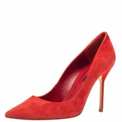 Carolina Herrera Red Suede Pointed Toe Pumps Size 40 Women