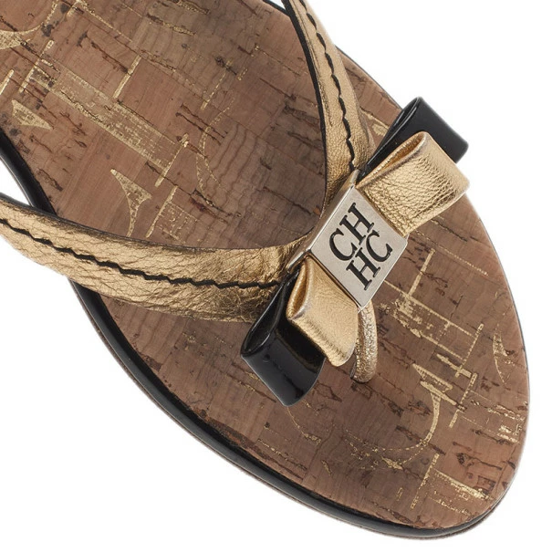 Carolina Herrera Gold Leather Thong Sandals Size 40 Women