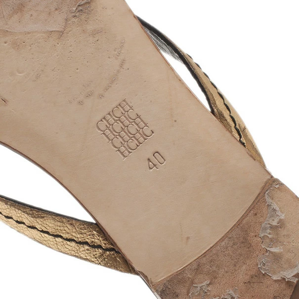 Carolina Herrera Gold Leather Thong Sandals Size 40 Women