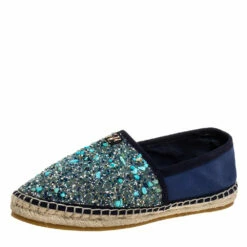 Carolina Herrera Blue Canvas Embellished Espadrilles Size 38 Women