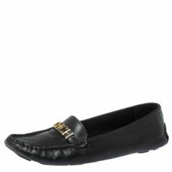 Carolina Herrera Black Leather Logo Detail Slip On Loafers Size 37 Women
