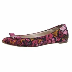 Carolina Herrera Pink Floral Print Bow Ballet Flats Size 39 Women