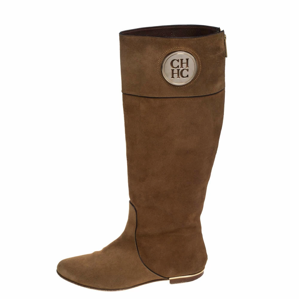 Carolina Herrera Brown Suede And Leather Knee Length Boots Size 39 Women 2 Carolina Herrera Brown Suede And Leather Knee Length Boots Size 39 Women - Image 2