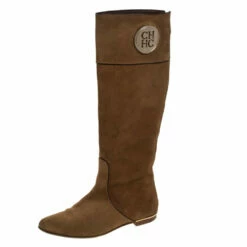 Carolina Herrera Brown Suede And Leather Knee Length Boots Size 39 Women
