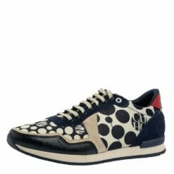 Carolina Herrera Blue/Cream Satin, Leather And Suede Low Top Sneakers Size 40 Women - Multicolor
