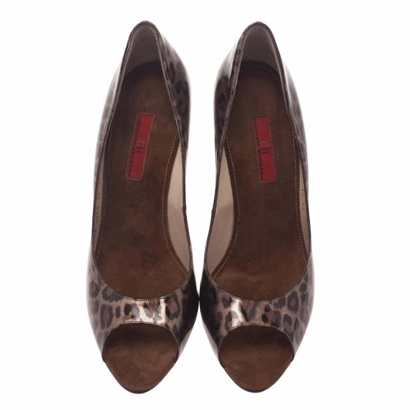 Carolina Herrera Leopard Print Peep Toe Pumps Size 39 Women - Brown