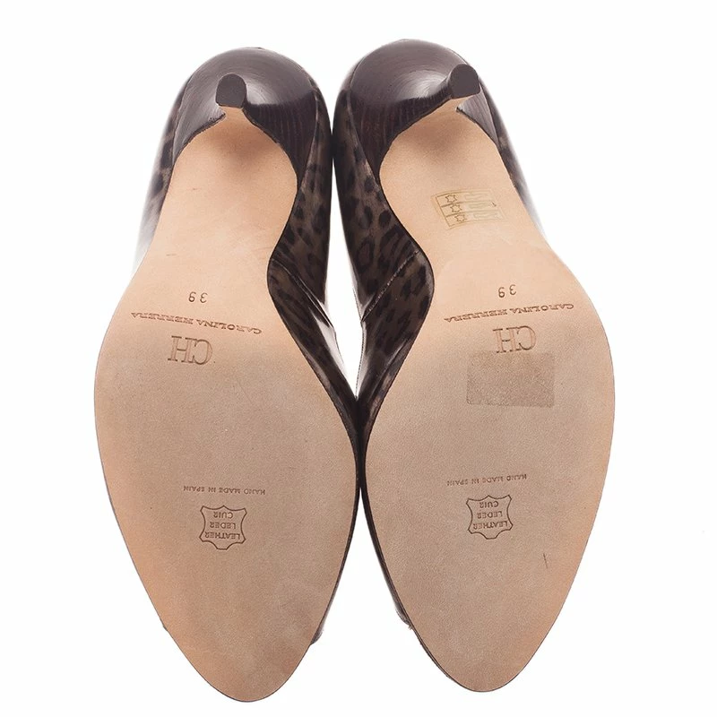 Carolina Herrera Leopard Print Peep Toe Pumps Size 39 Women - Brown