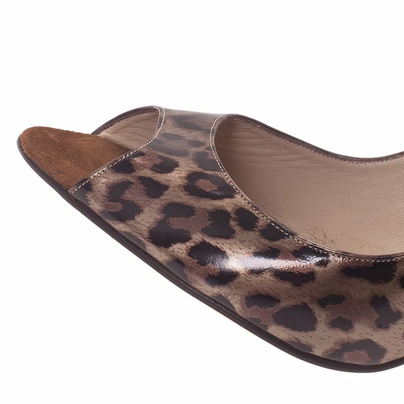 Carolina Herrera Leopard Print Peep Toe Pumps Size 39 Women - Brown