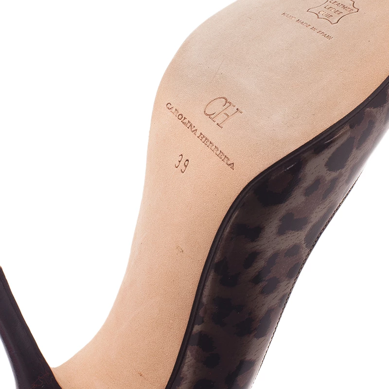 Carolina Herrera Leopard Print Peep Toe Pumps Size 39 Women - Brown