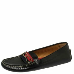 Carolina Herrera Black Leather Logo Detail Slip On Loafers Size 39 Women