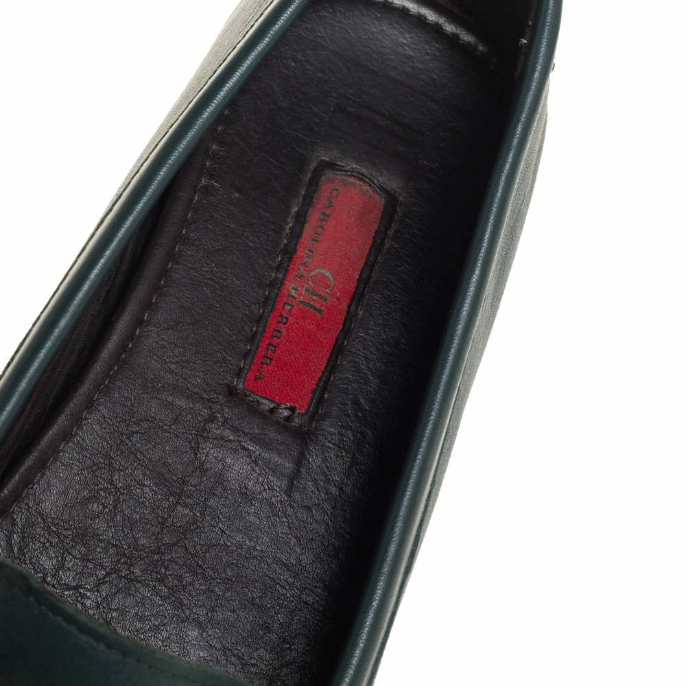 Carolina Herrera Green Leather Logo Detail Slip On Loafers Size 41 Women