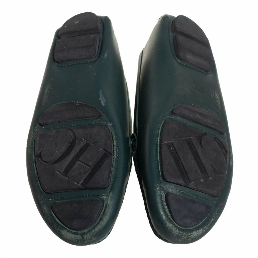 Carolina Herrera Green Leather Logo Detail Slip On Loafers Size 41 Women