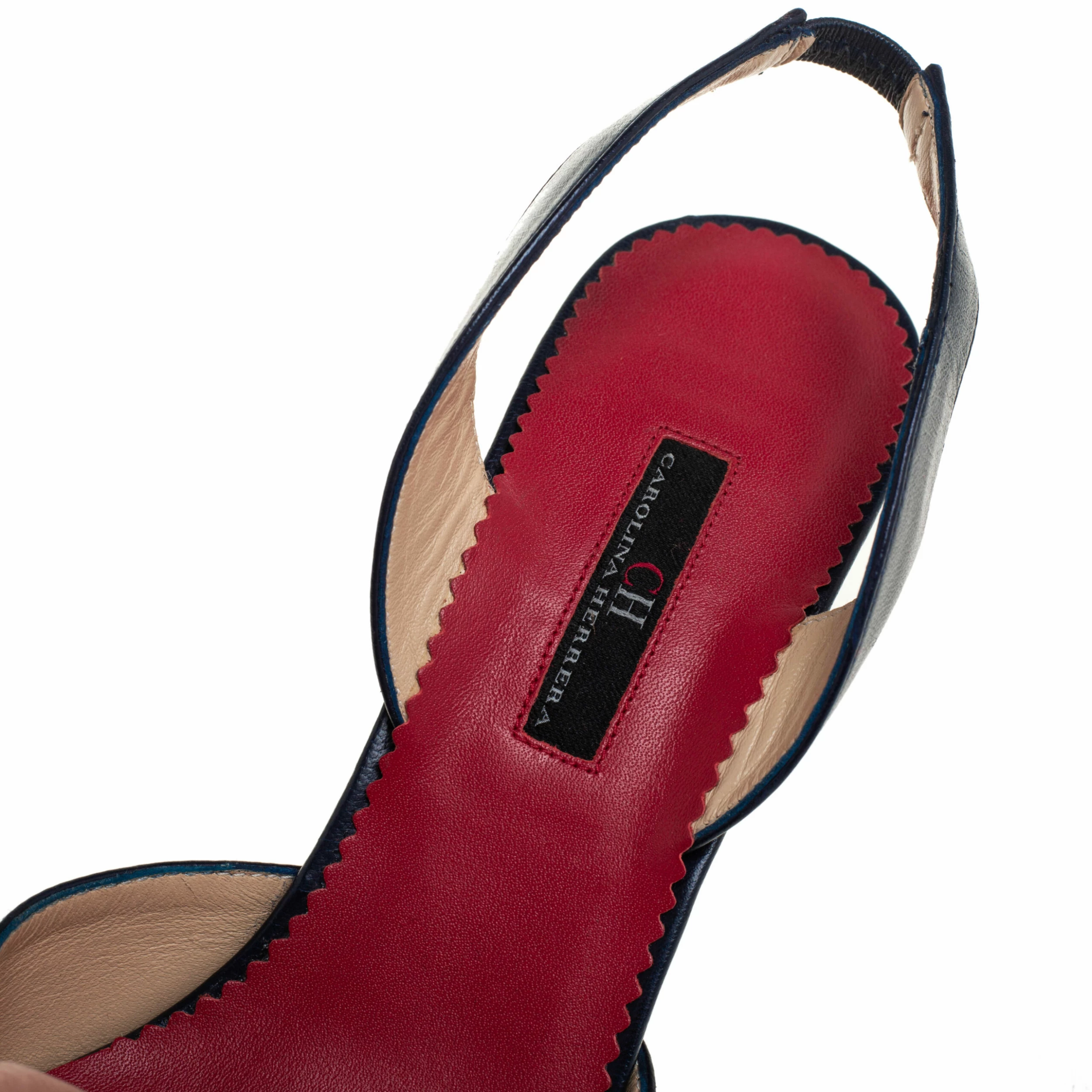 Carolina Herrera Navy Blue Leather Slingback Pumps Size 41 Women