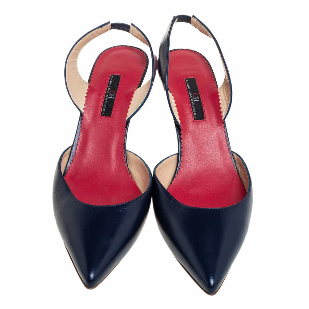 Carolina Herrera Navy Blue Leather Slingback Pumps Size 41 Women