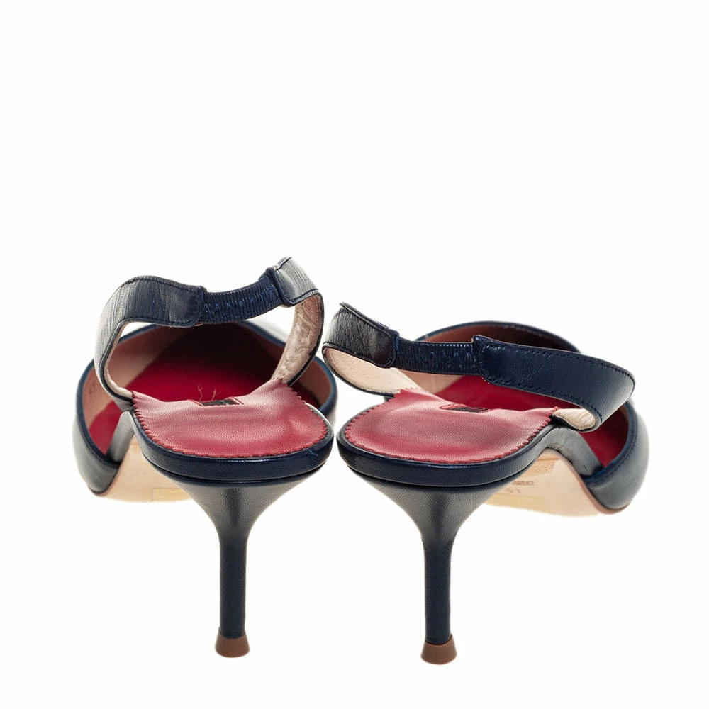 Carolina Herrera Navy Blue Leather Slingback Pumps Size 41 Women
