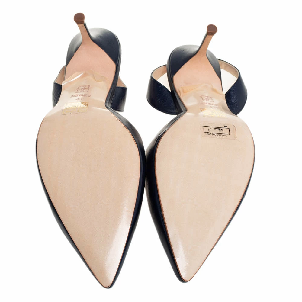 Carolina Herrera Navy Blue Leather Slingback Pumps Size 41 Women