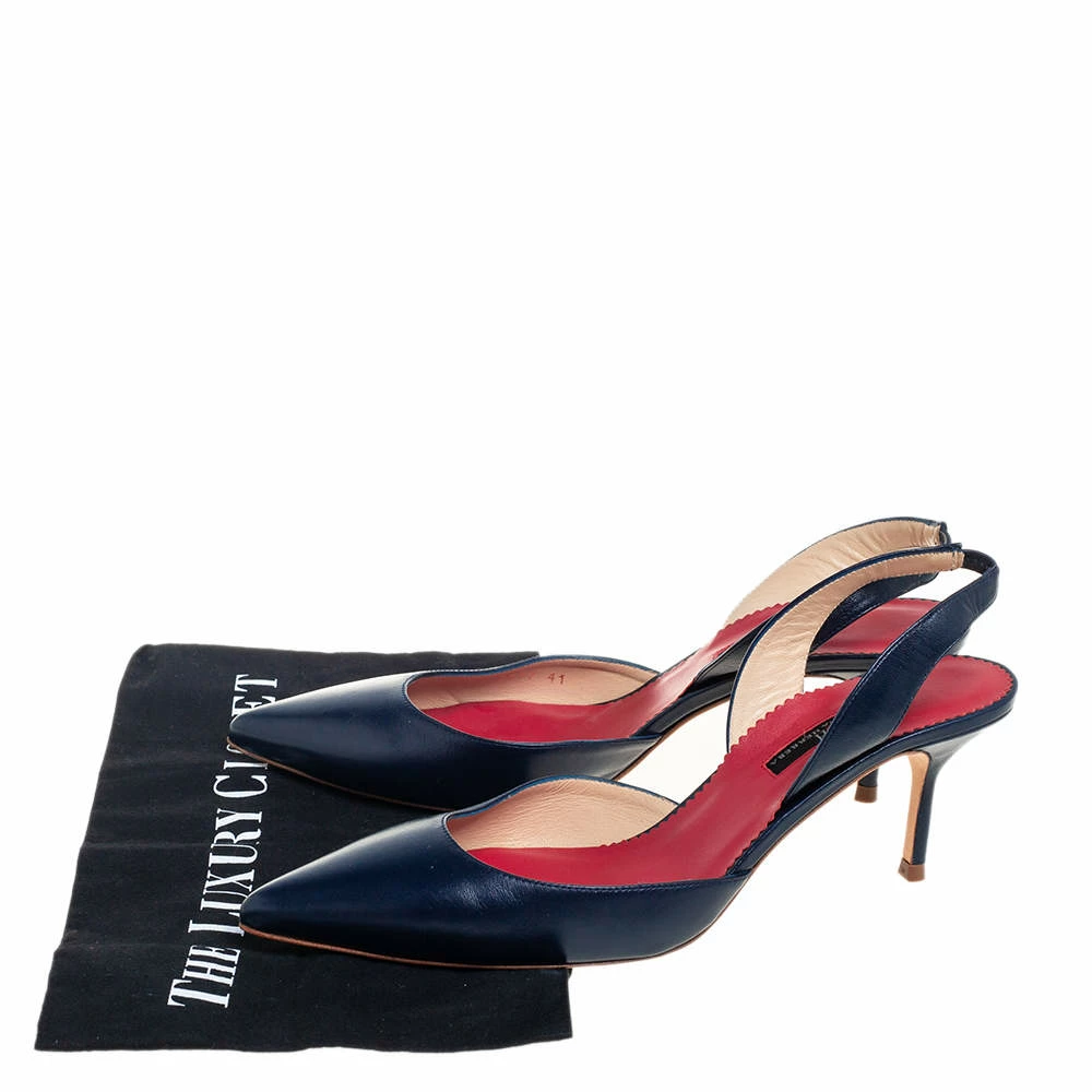 Carolina Herrera Navy Blue Leather Slingback Pumps Size 41 Women