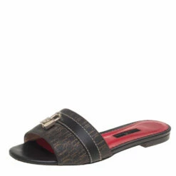 Carolina Herrera Brown Signature Canvas Lock Flat Slides Size 39 Women