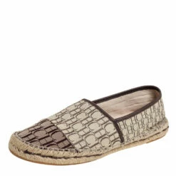 Carolina Herrera Beige/ Brown Canvas Espadrille Flats Size 41 Women