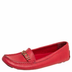 Carolina Herrera Red Leather Slip On Loafers Size 39 Women
