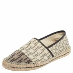 Carolina Herrera Beige Monogram Canvas And Fabric Cap Toe Espadrille Flats Size 40 Women