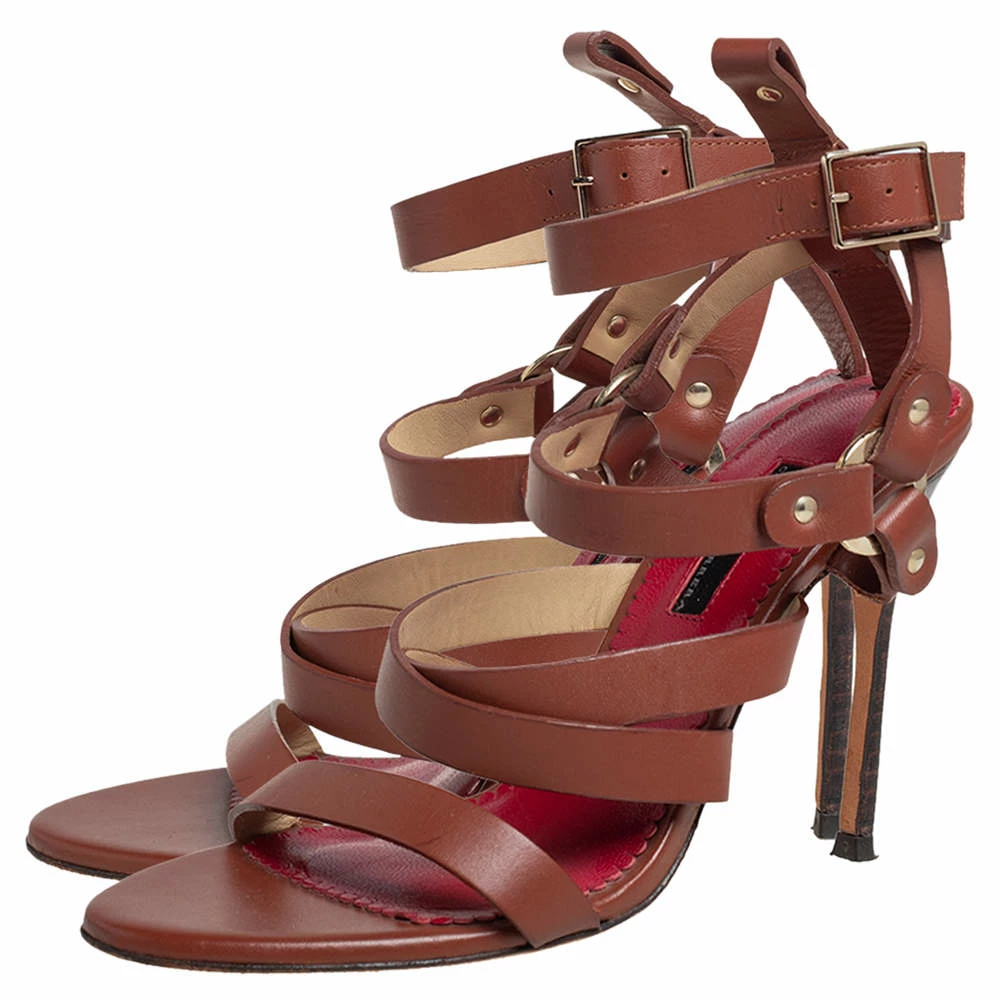 Carolina Herrera Caroline Herrera Brown Leather Ankle Strap Sandals Size 37 Women