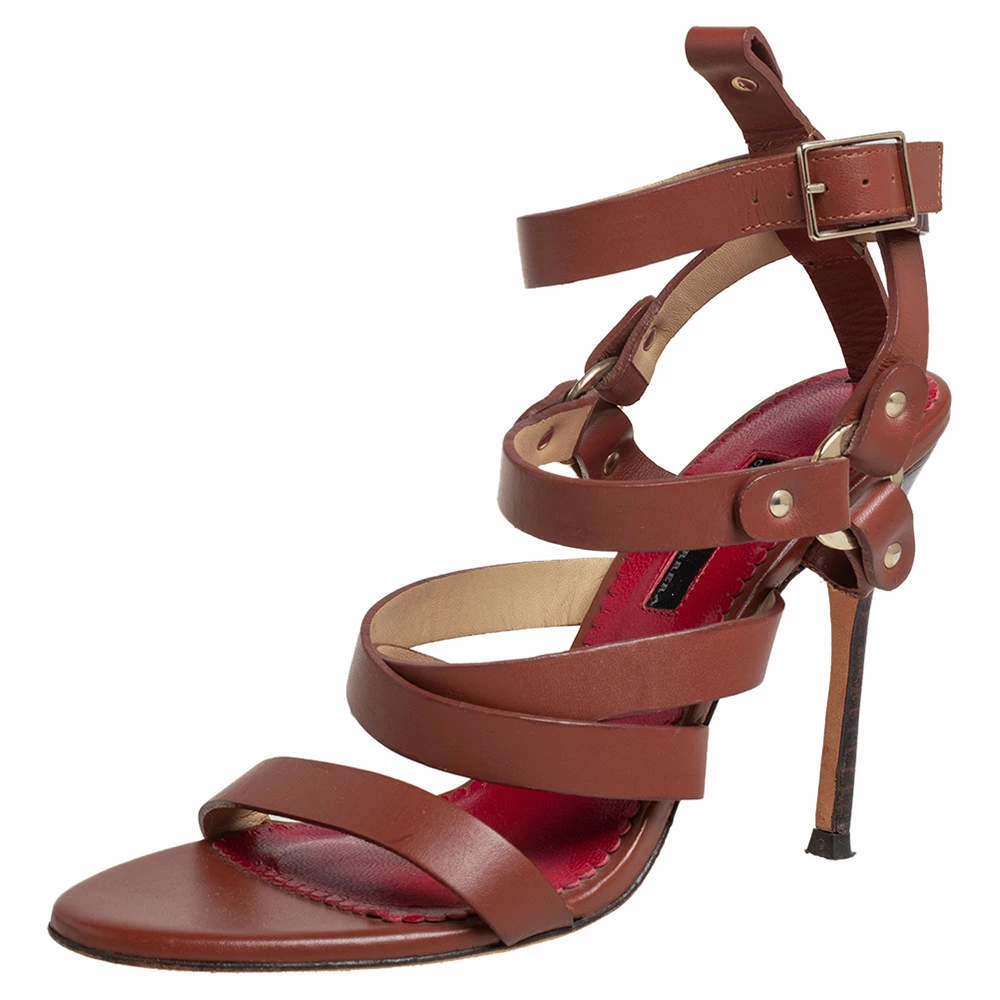 Carolina Herrera Caroline Herrera Brown Leather Ankle Strap Sandals Size 37 Women