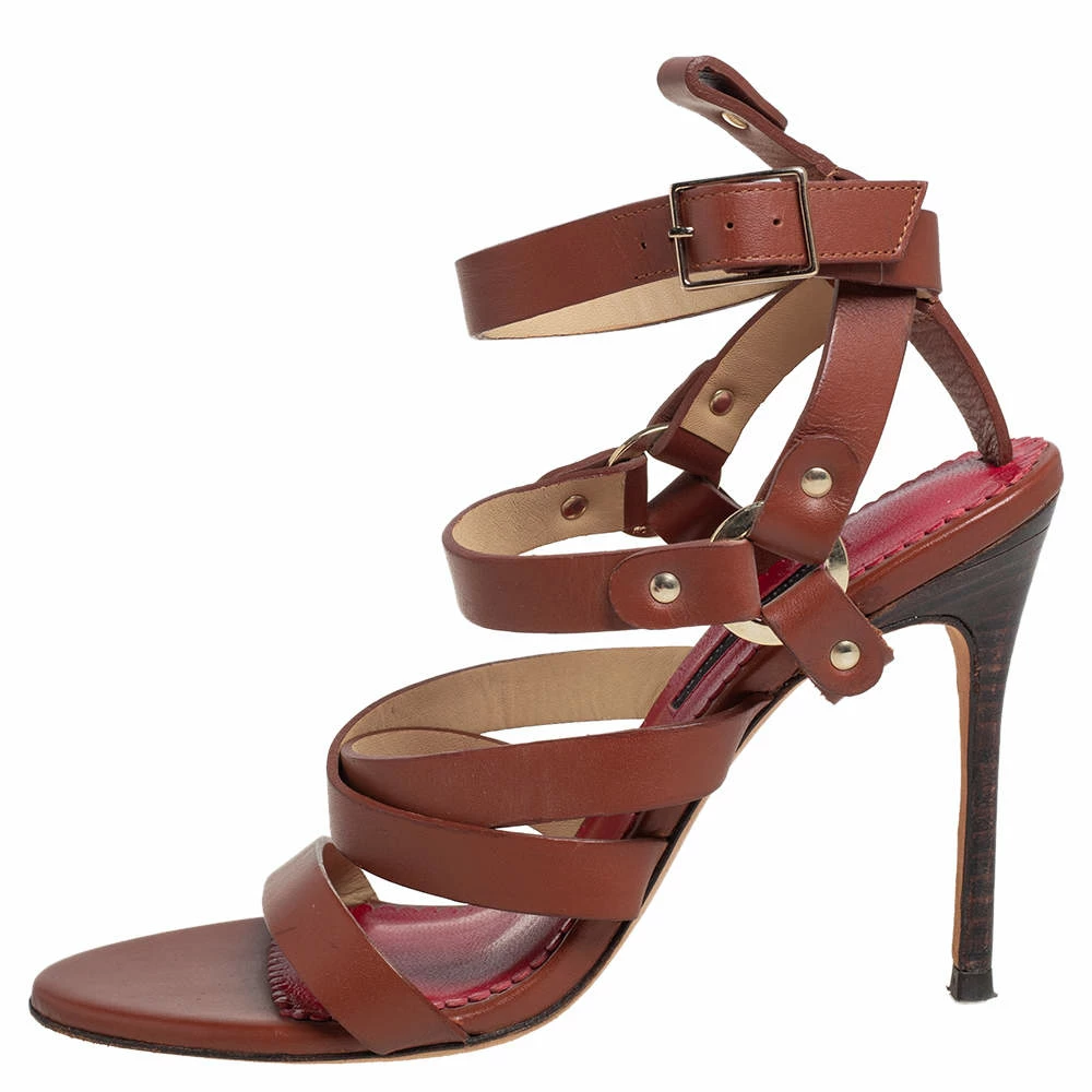 Carolina Herrera Caroline Herrera Brown Leather Ankle Strap Sandals Size 37 Women